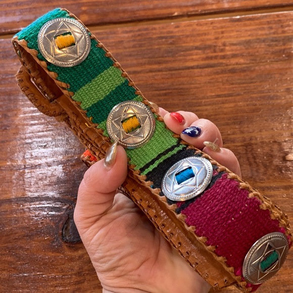 Vintage Guatemalan Woven Leather Concho Belt - Picture 15 of 17